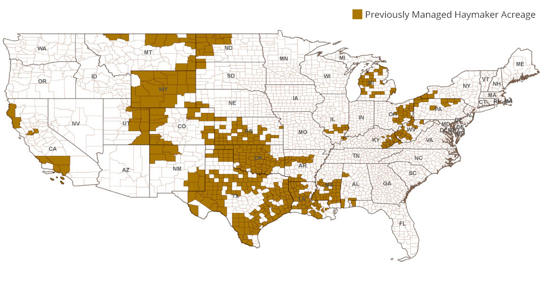 Haymaker Acreage by County